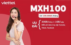 Đăng ký gói MXH100 Viettel Free data Facebook, tiktok, 1GB data và xem TV360 Basic